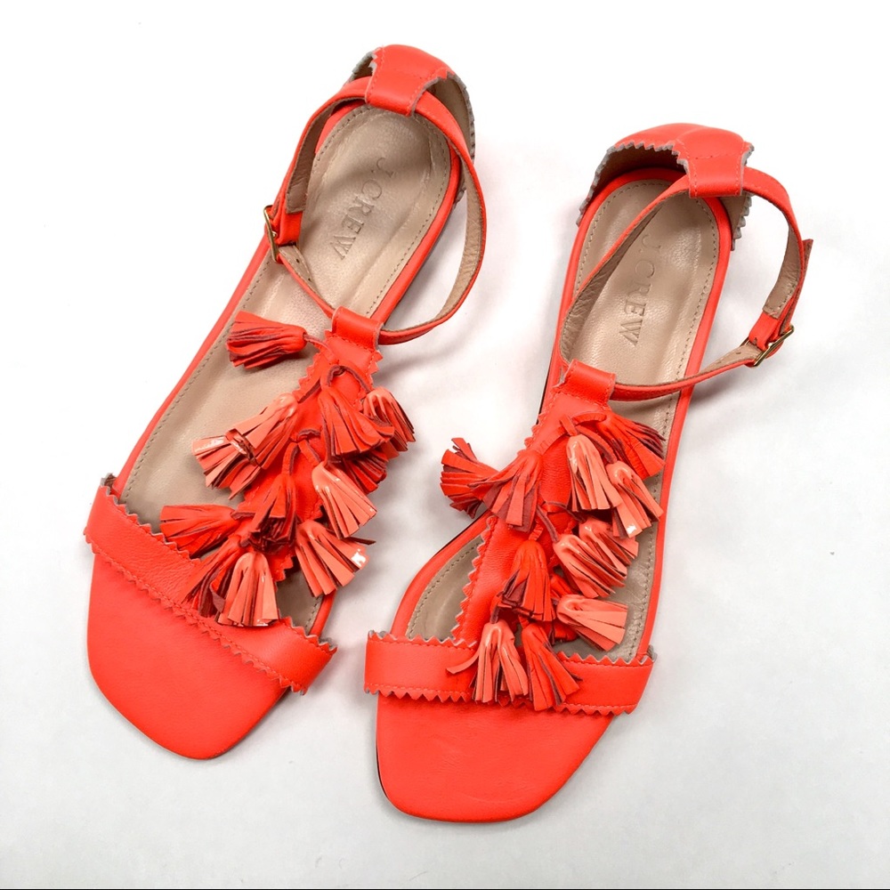 J. Crew Electric Red Tassel Sandals 7.5